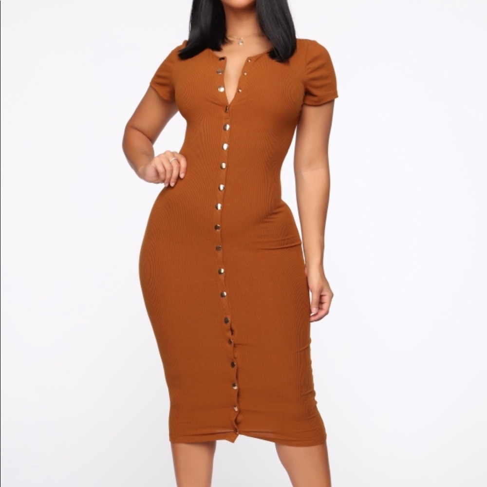 Take me there ribbed midi dress - rust